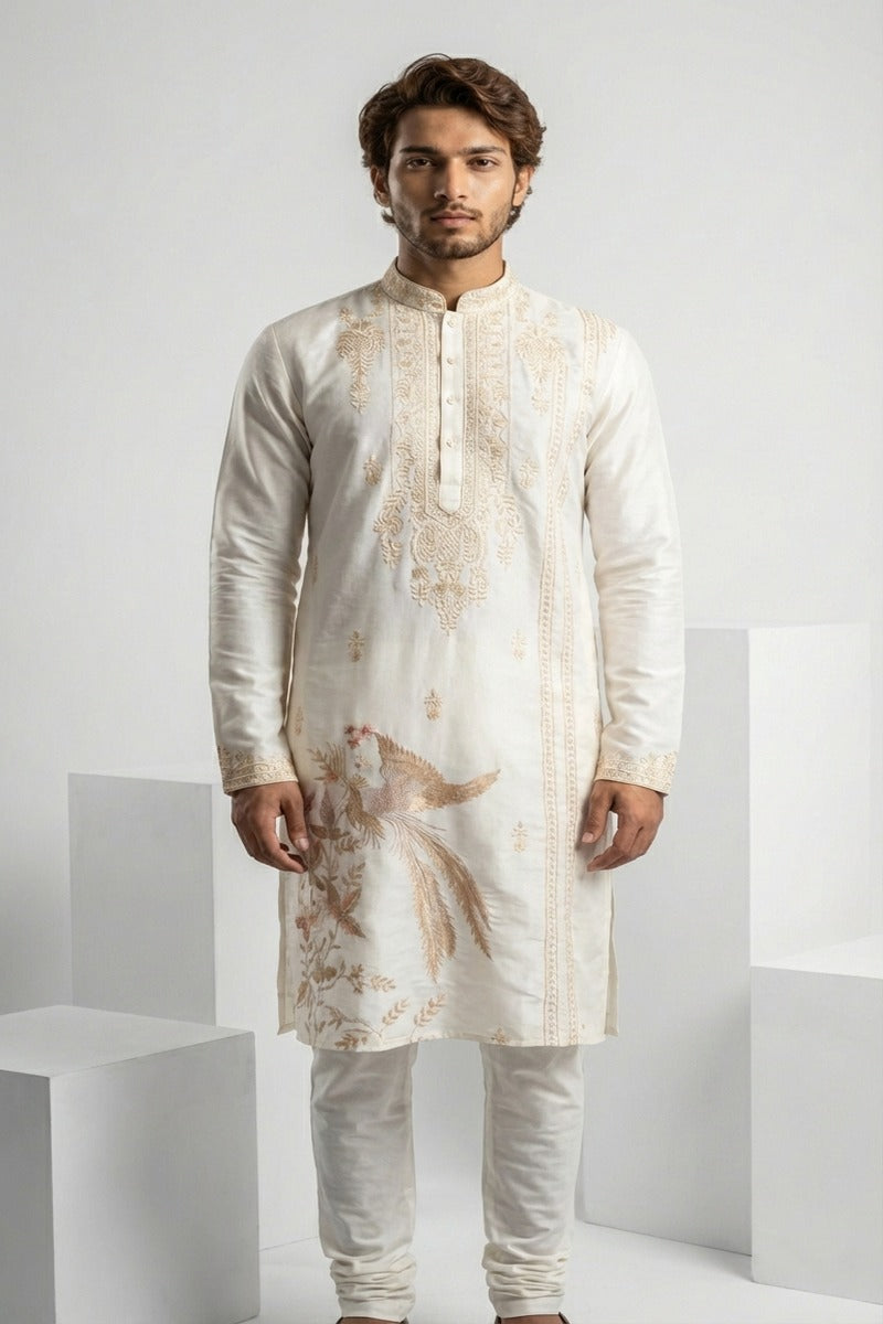 White kurta top with white thread work