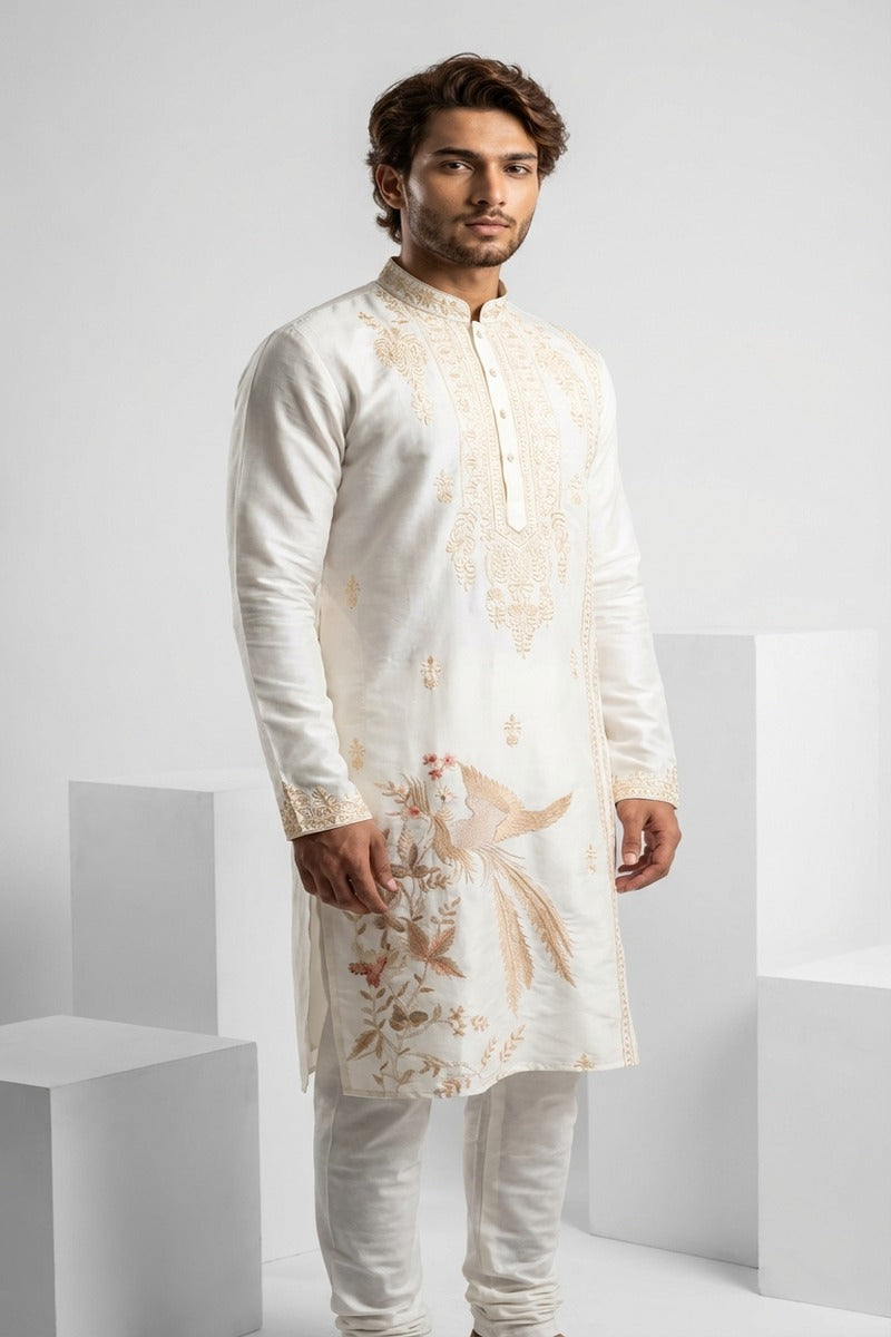 White kurta top with white thread work