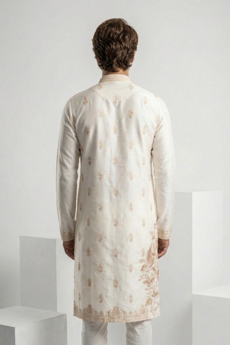 White kurta top with white thread work