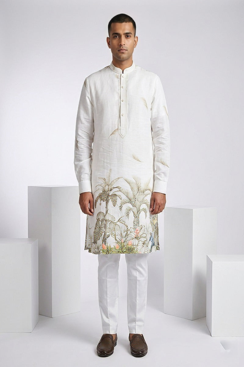 White colour kurta with floral print