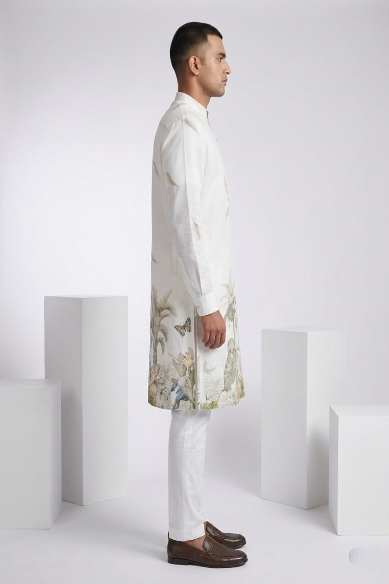 White colour kurta with floral print