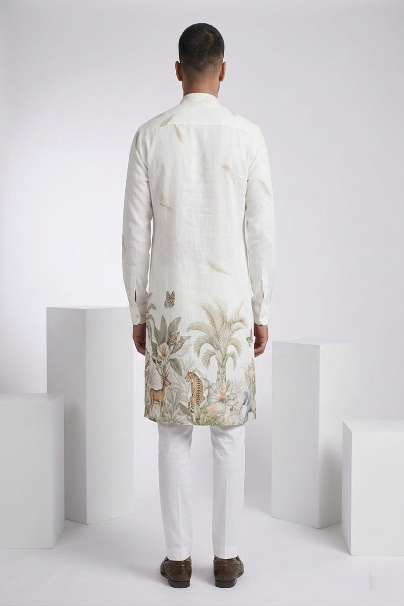 White colour kurta with floral print