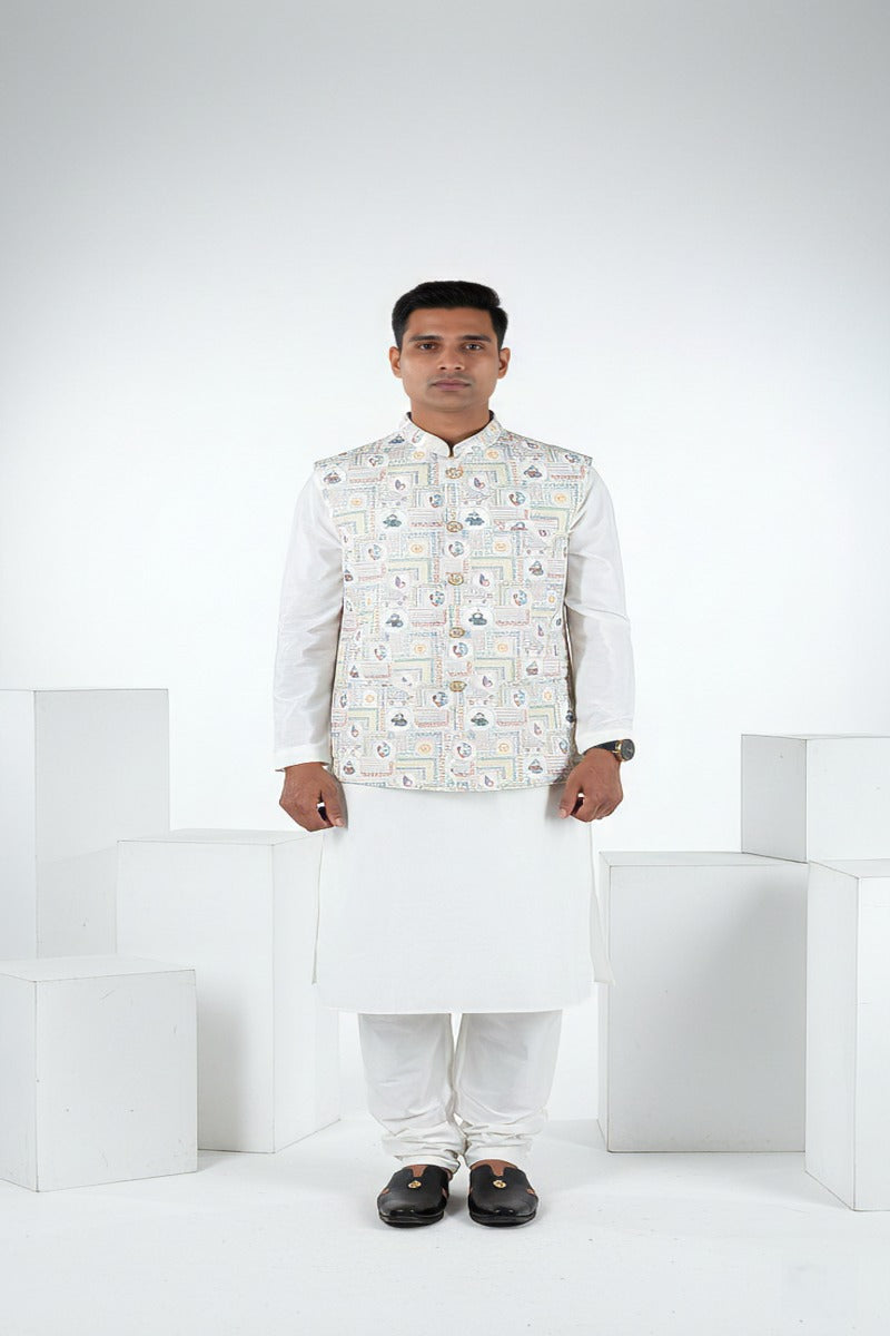 Printed ethnic bundi with mandarin collar bundi