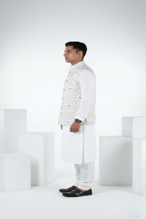 Printed ethnic bundi with mandarin collar bundi