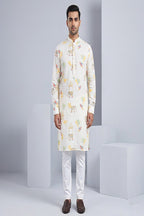 Cream kurta top with elephant print motifs