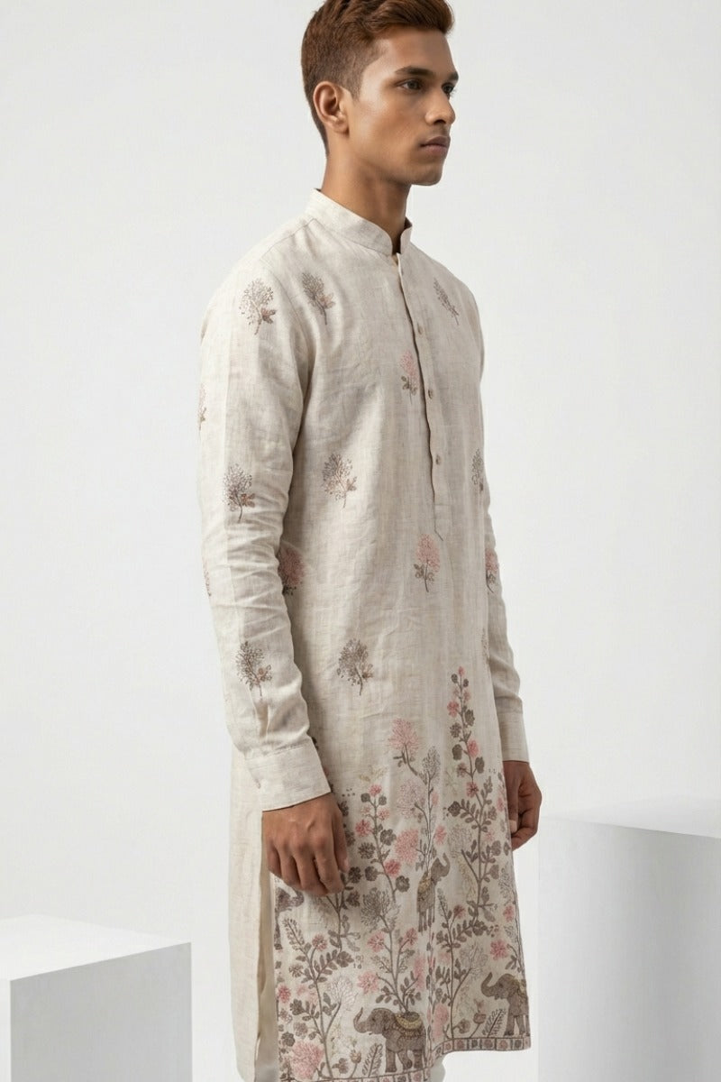 Natural semi cotton kurta with thread work