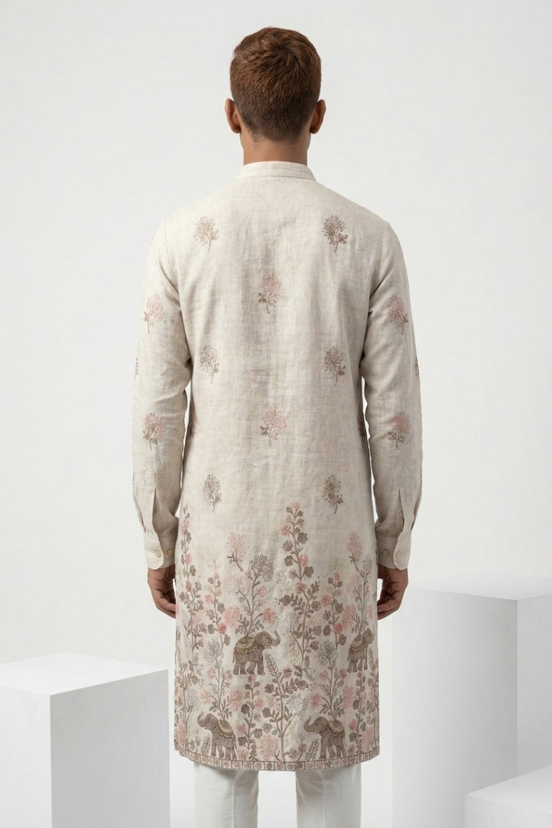 Natural semi cotton kurta with thread work