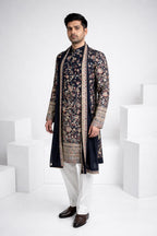 Black colour kurta top and dupatta with allover colourful thread work