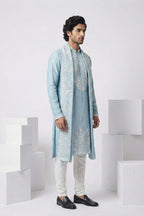 Sky blue kurta with thread work and dupatta