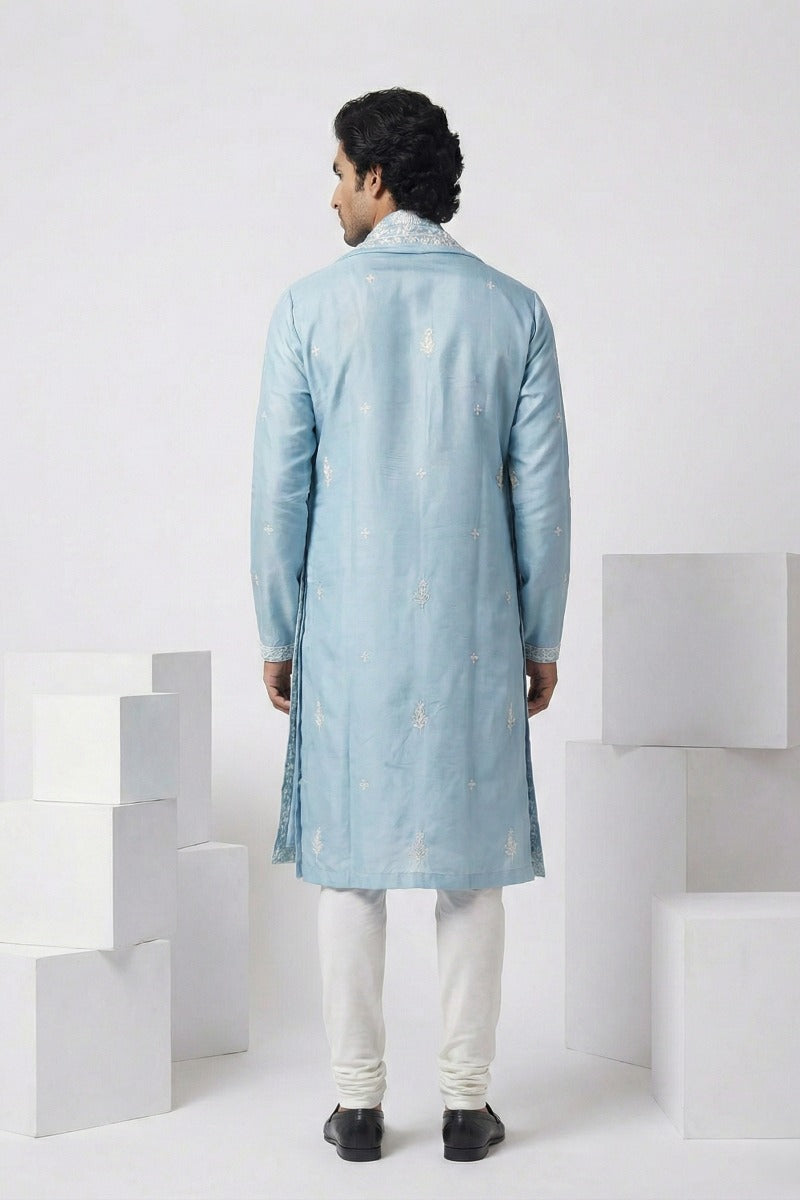 Sky blue kurta with thread work and dupatta