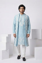 Sky blue kurta with thread work and dupatta