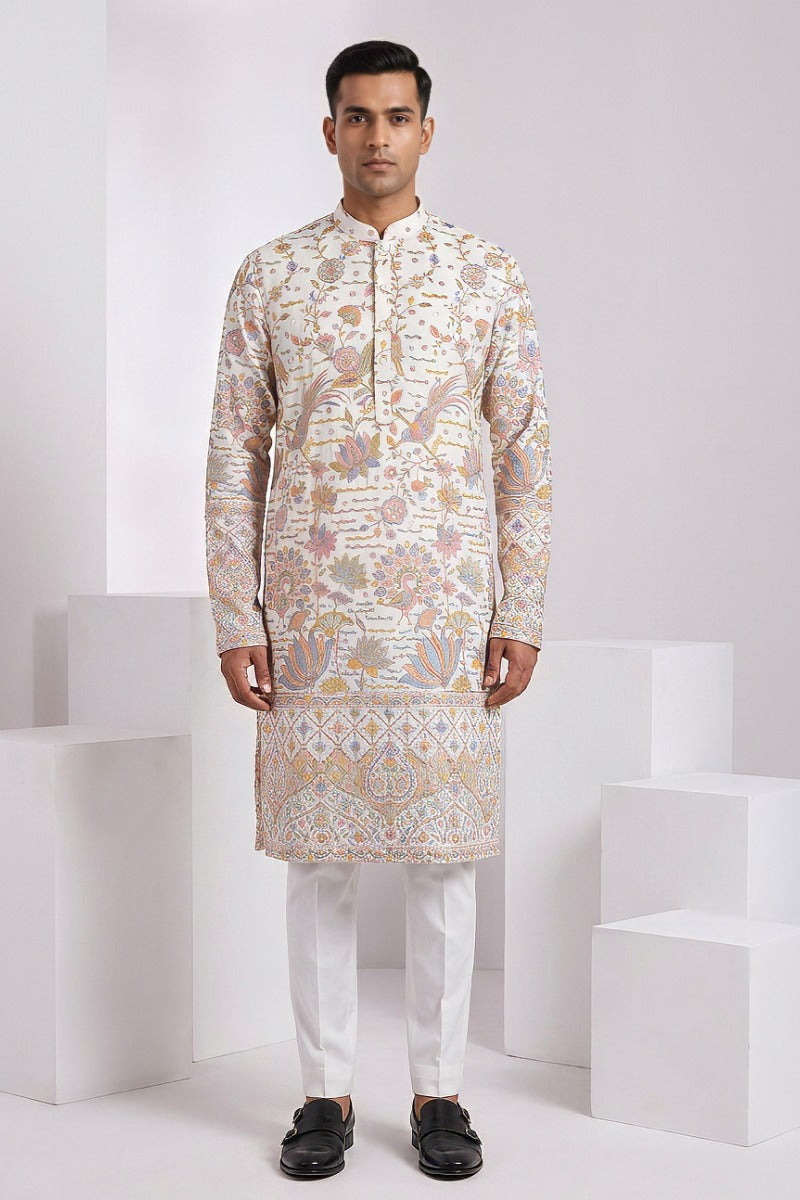 White colour kurta top with allover thread work and embroidery