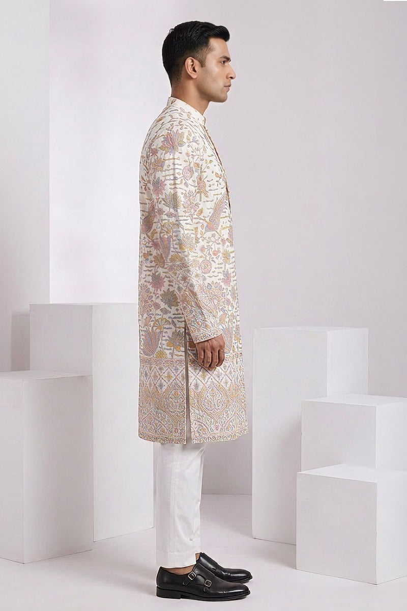 White colour kurta top with allover thread work and embroidery