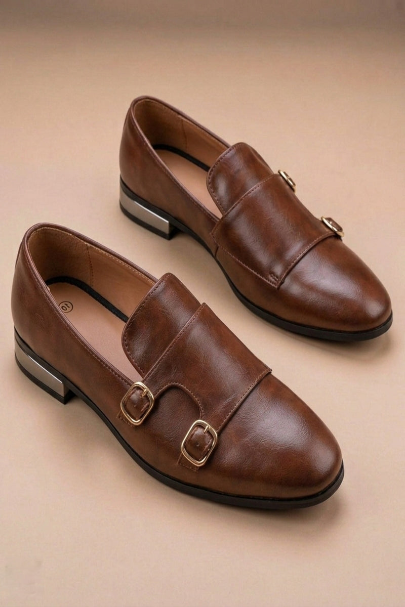 pair of ten synthetic leather double monk strap formal shoes