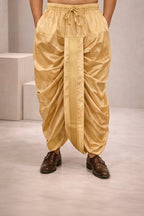 Chiku colour Cheeri silk dhoti and dupatta with gold zari border  and elastic drawstring waist