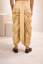 Chiku colour Cheeri silk dhoti and dupatta with gold zari border  and elastic drawstring waist