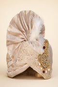Natural Color Chanderi safa with brooch