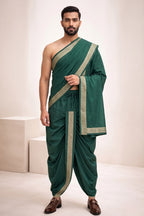 Rama colour Cheeri silk dhoti and dupatta  with gold zari border
