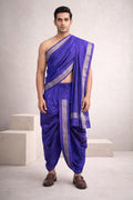 purple colour Cheeri silk dhoti and dupatta with gold zari border  and elastic drawstring waist