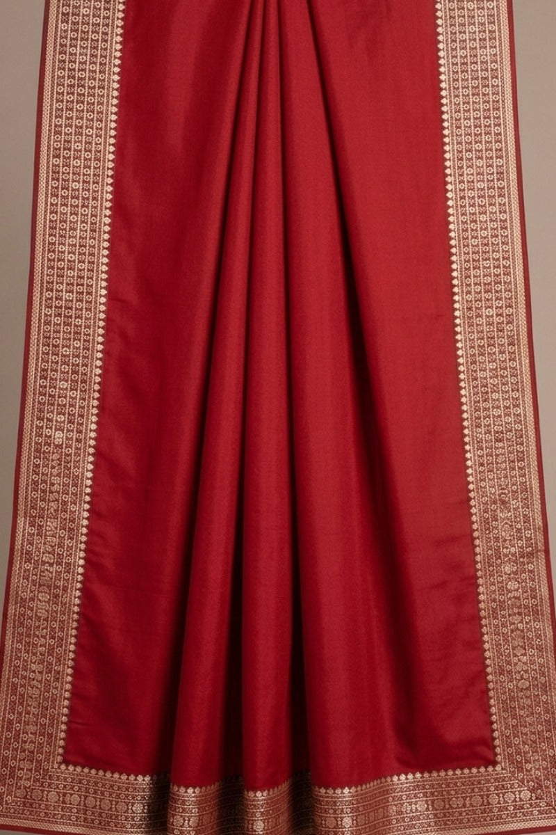 Red colour Cheeri silk dhoti and dupatta with gold zari border  and elastic drawstring waist