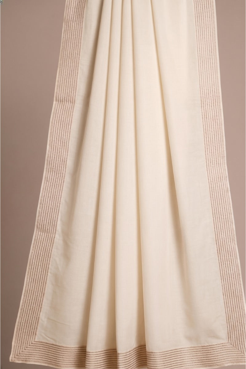 Cream colour Cheeri silk dhoti and dupatta with gold zari border  and elastic drawstring waist