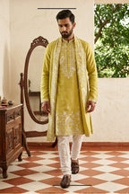 Mehendi green kurta set with thread work and dupatta