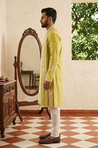 Mehendi green kurta set with thread work and dupatta