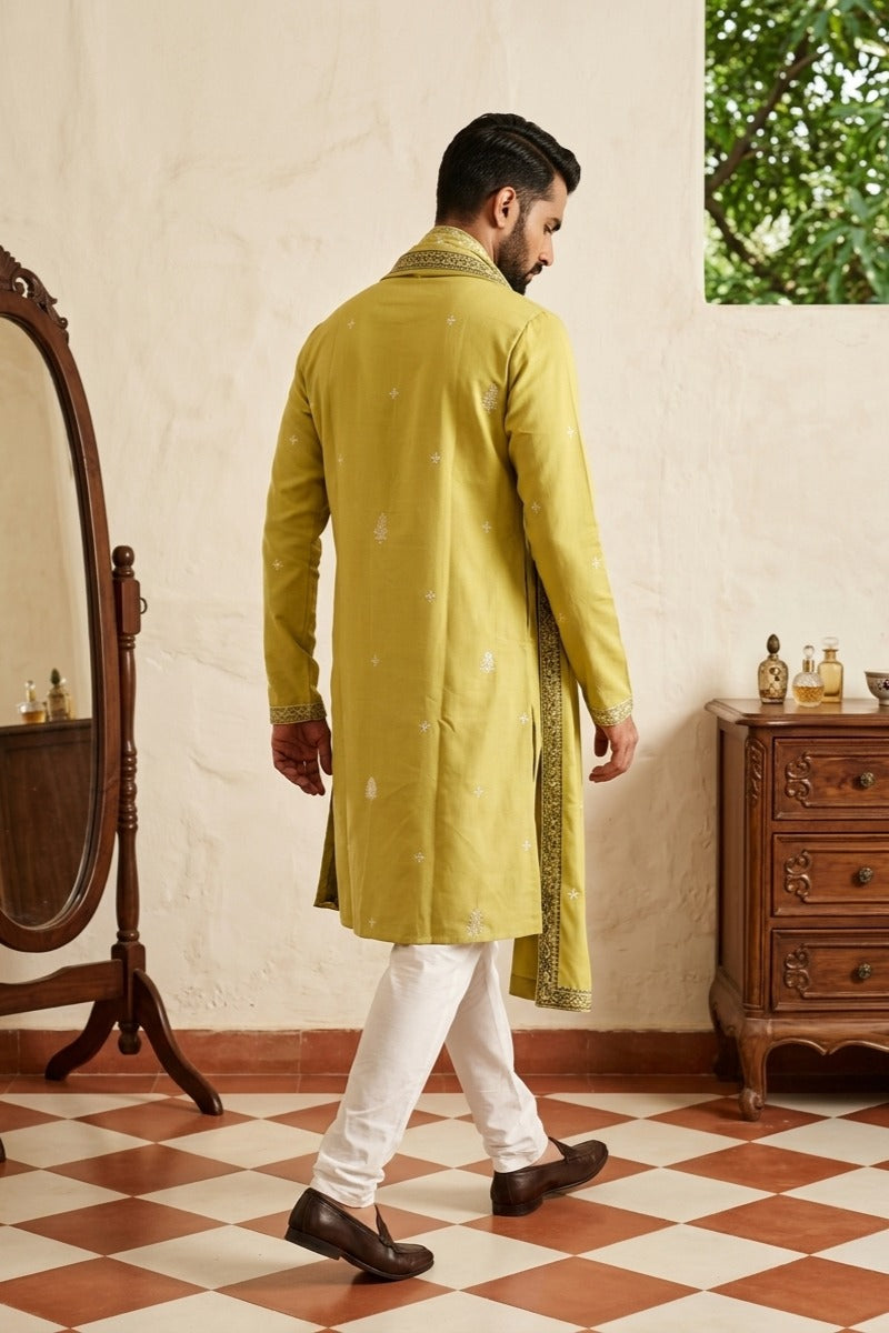 Mehendi green kurta set with thread work and dupatta