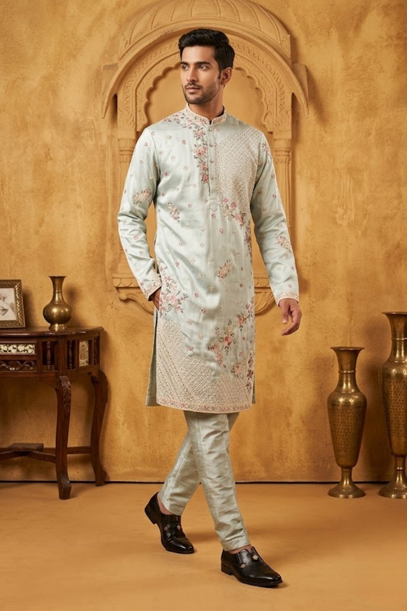 pista Floral work with embroidered kurta set