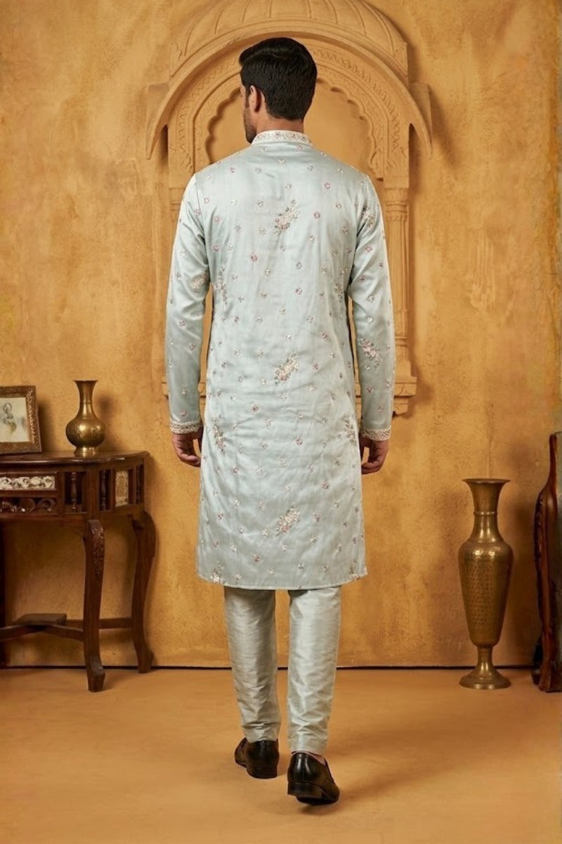 pista Floral work with embroidered kurta set