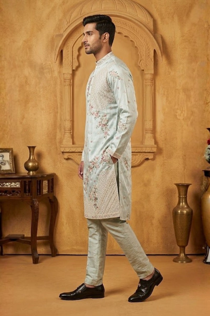 pista Floral work with embroidered kurta set