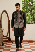 Plain black kurta set with embroidered jacket