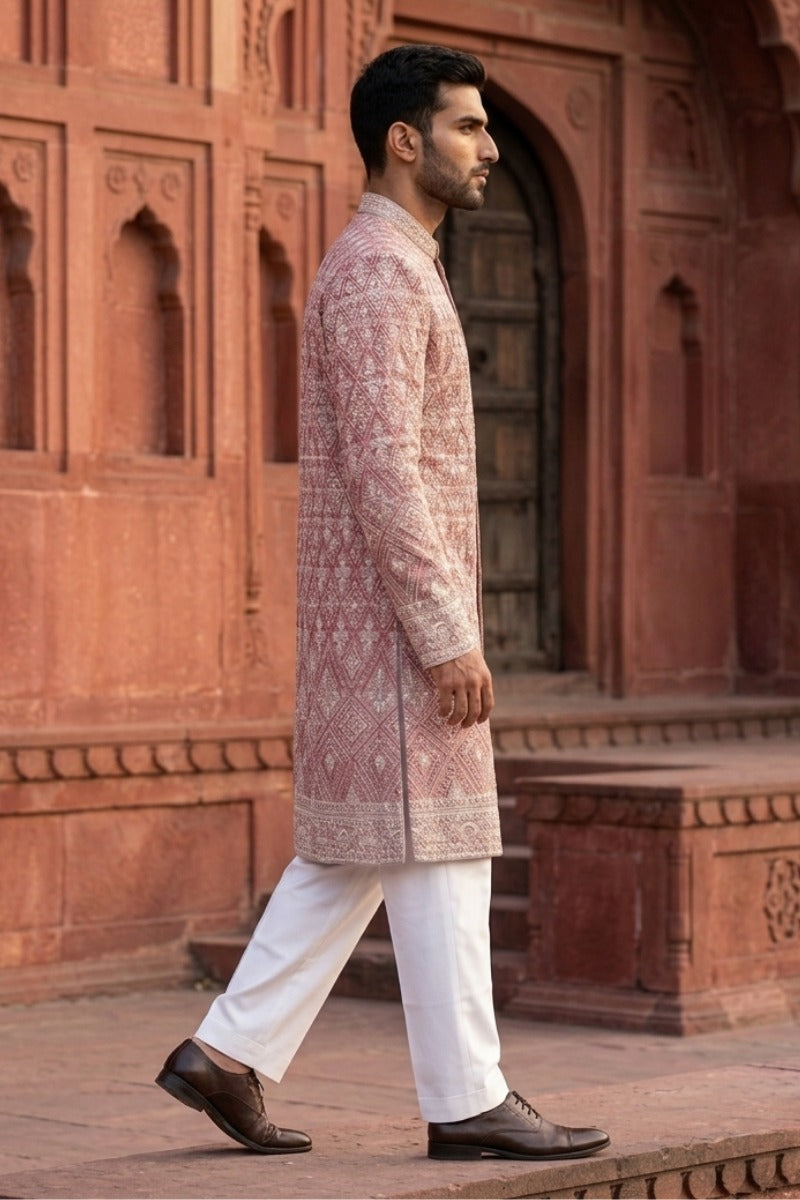 Maroon kurta set with sequin work