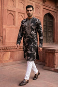 Black colour kurta set with white floral print