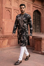 Black colour kurta set with white floral print