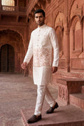 White colour kurta set with thread work and embroidery bundi