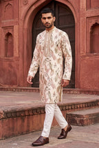 Mehndi colour kurta set with floral print