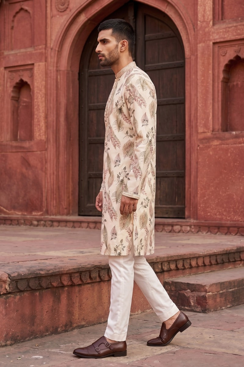 Mehndi colour kurta set with floral print