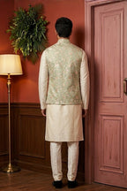 Cotton printed half sleeves bundi with elephant and palm tree pattern