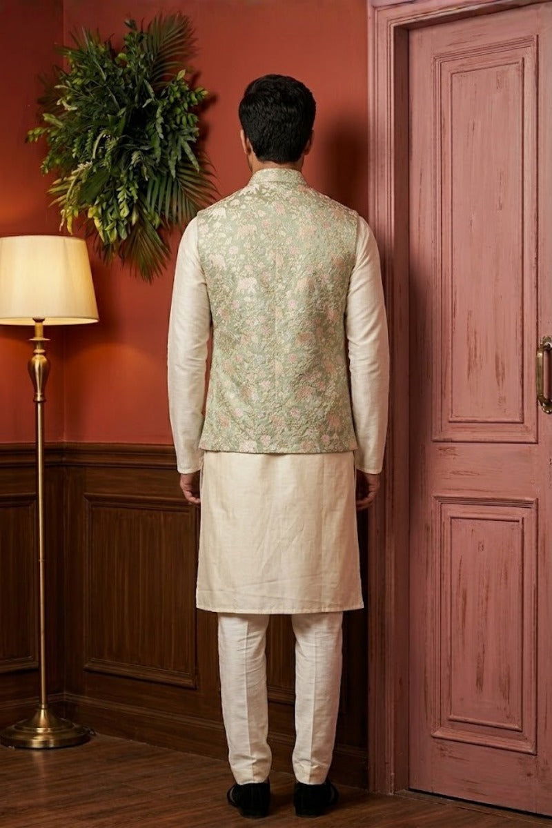 Cotton printed half sleeves bundi with elephant and palm tree pattern