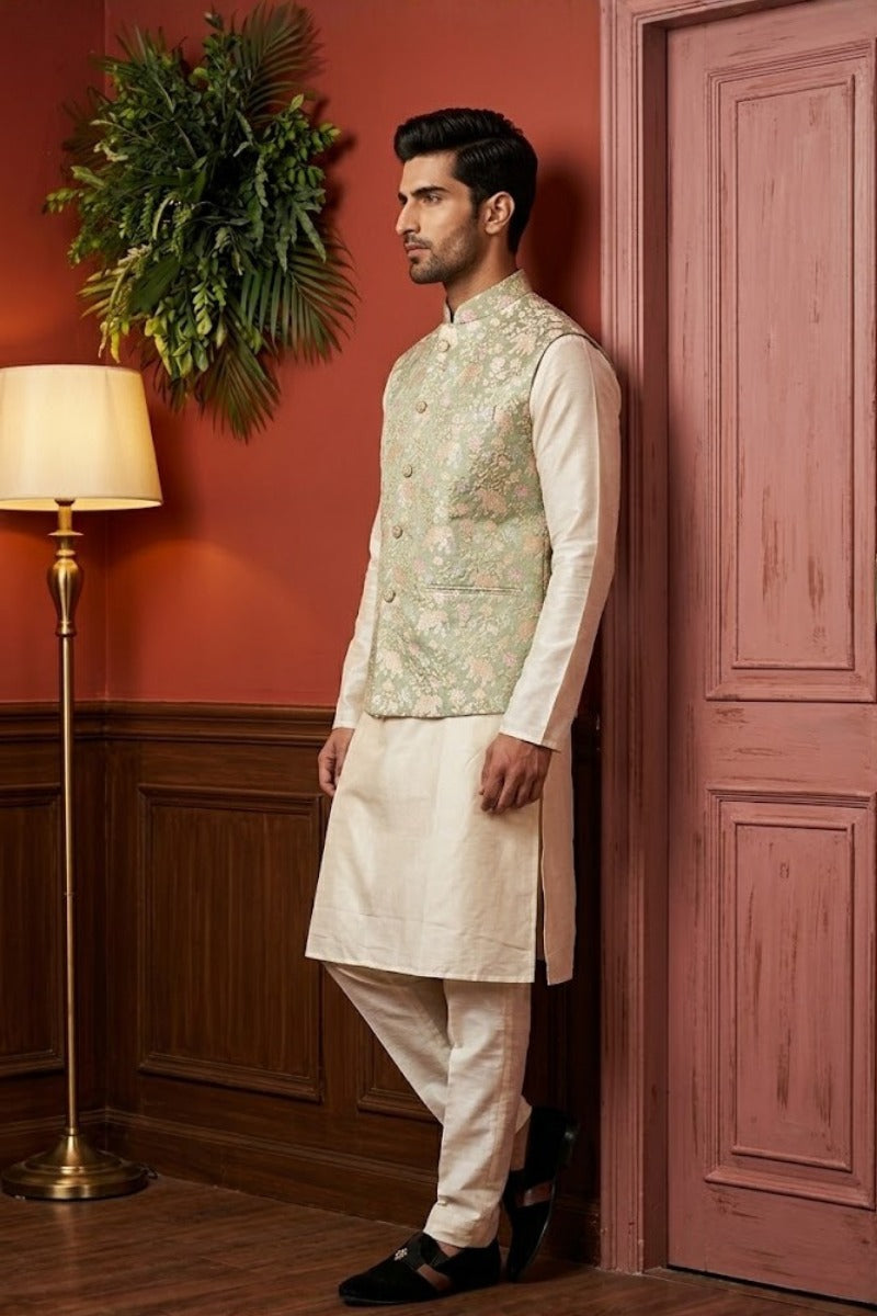 Cotton printed half sleeves bundi with elephant and palm tree pattern