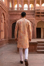 Cream colour kurta with allover floral printed design with pant