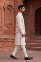 Cream colour printed floral design bundi
