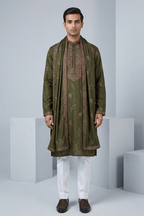 Mehndi colour kurta top and dupatta with embroidery