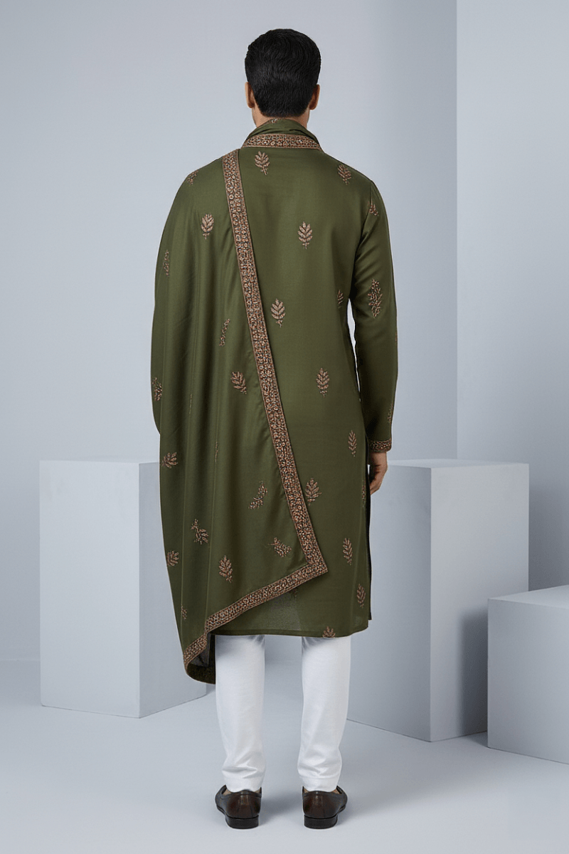 Mehndi colour kurta top and dupatta with embroidery