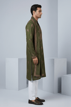 Mehndi colour kurta top and dupatta with embroidery