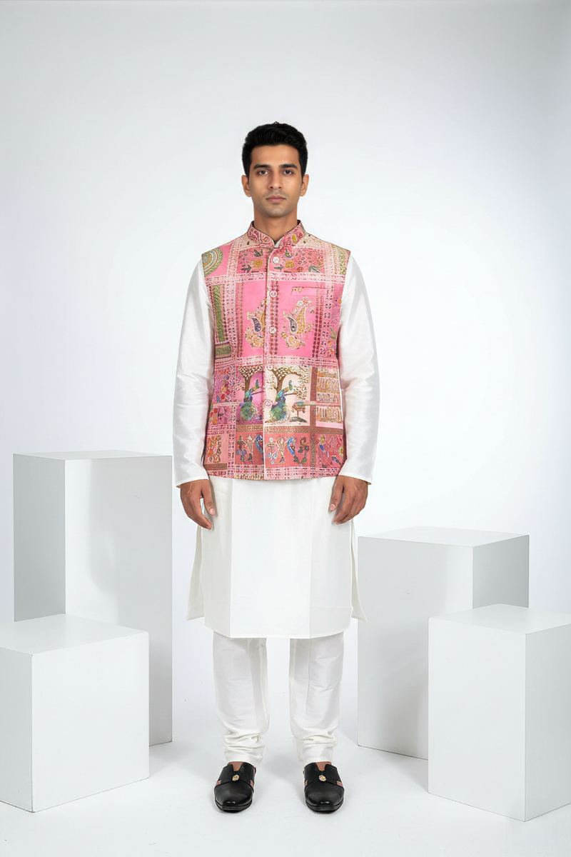 Pink colour printed bundi