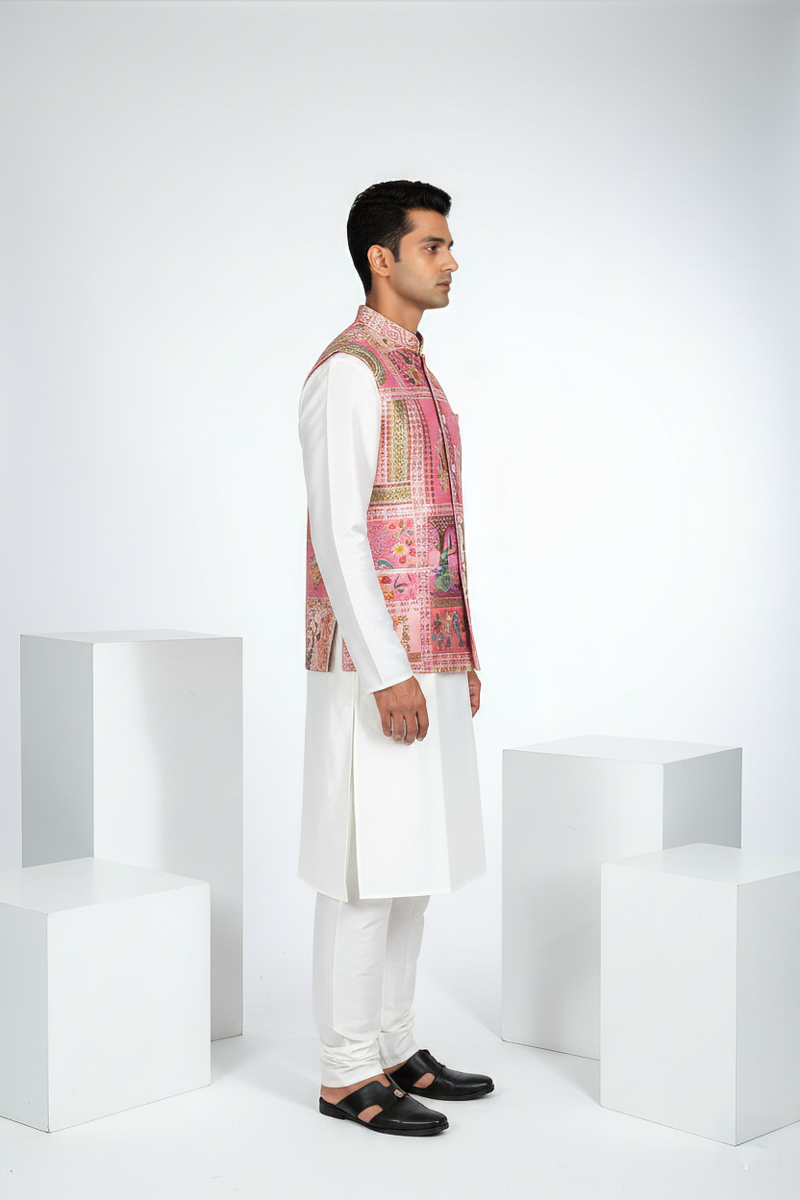 Pink colour printed bundi