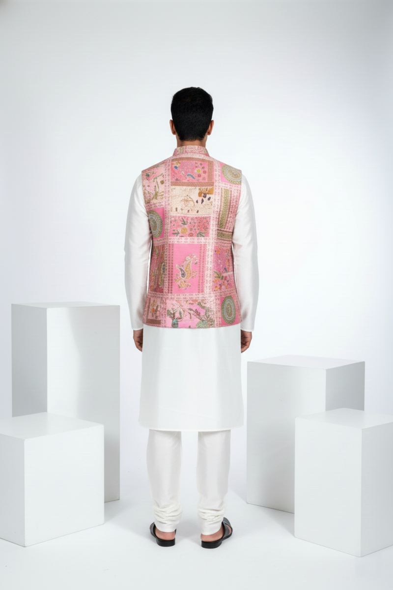 Pink colour printed bundi