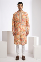 Multi colour printed kurta top with neck embroidered
